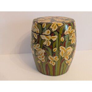 Handmade Kashmir Floral Painted Paper Mache Jar With Lid